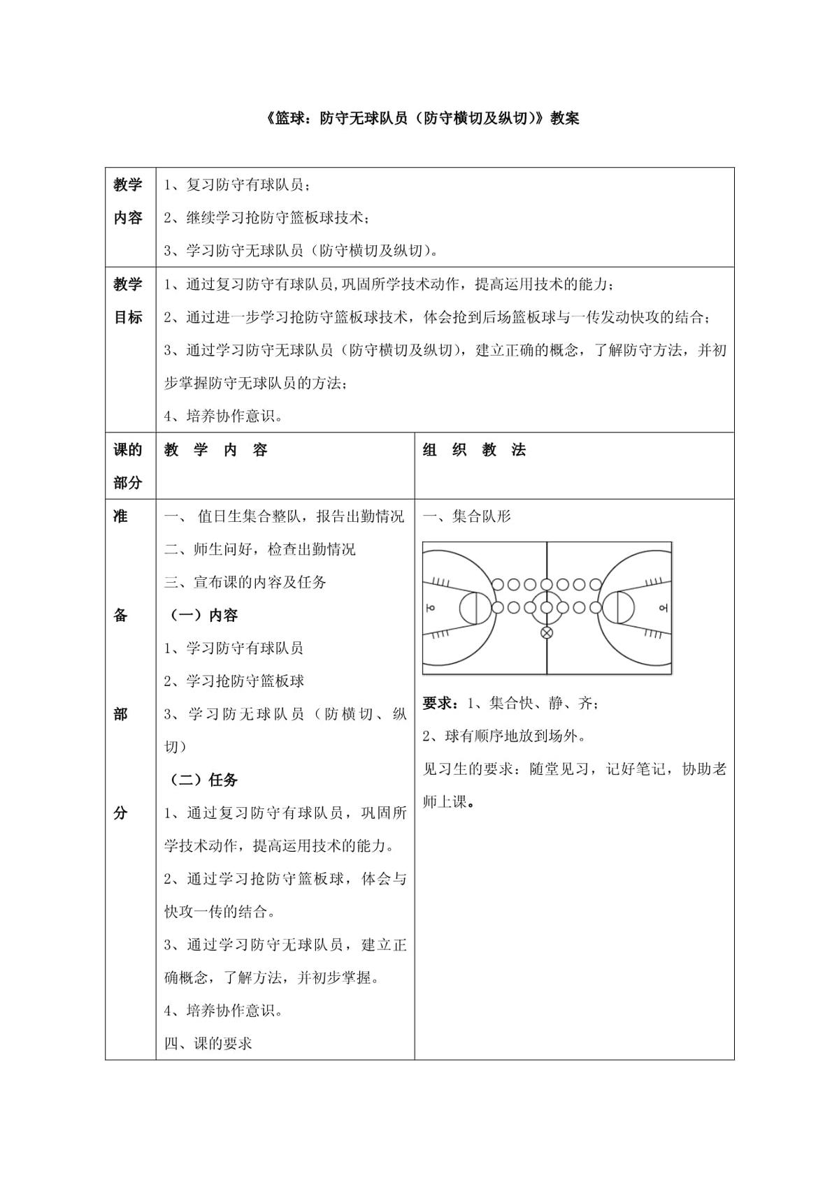 篮球训练无球基本功教案设计